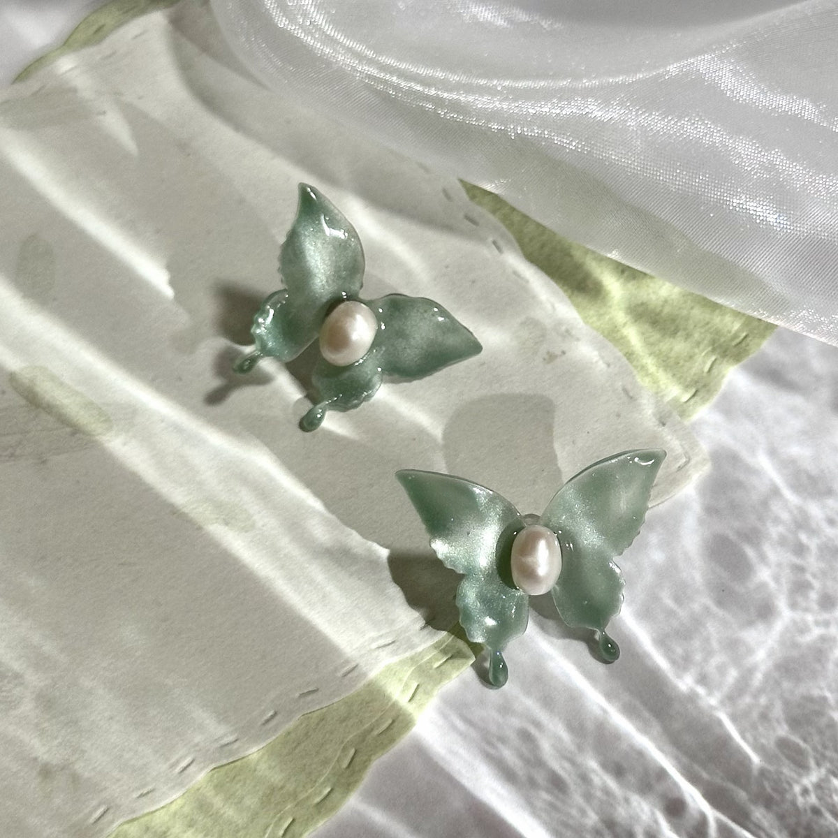 Shimmering Green Butterfly Shrink Film Earrings