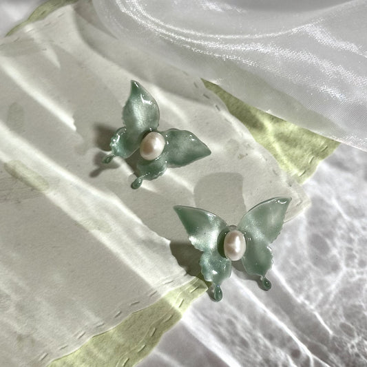 Shimmering Green Butterfly Shrink Film Earrings