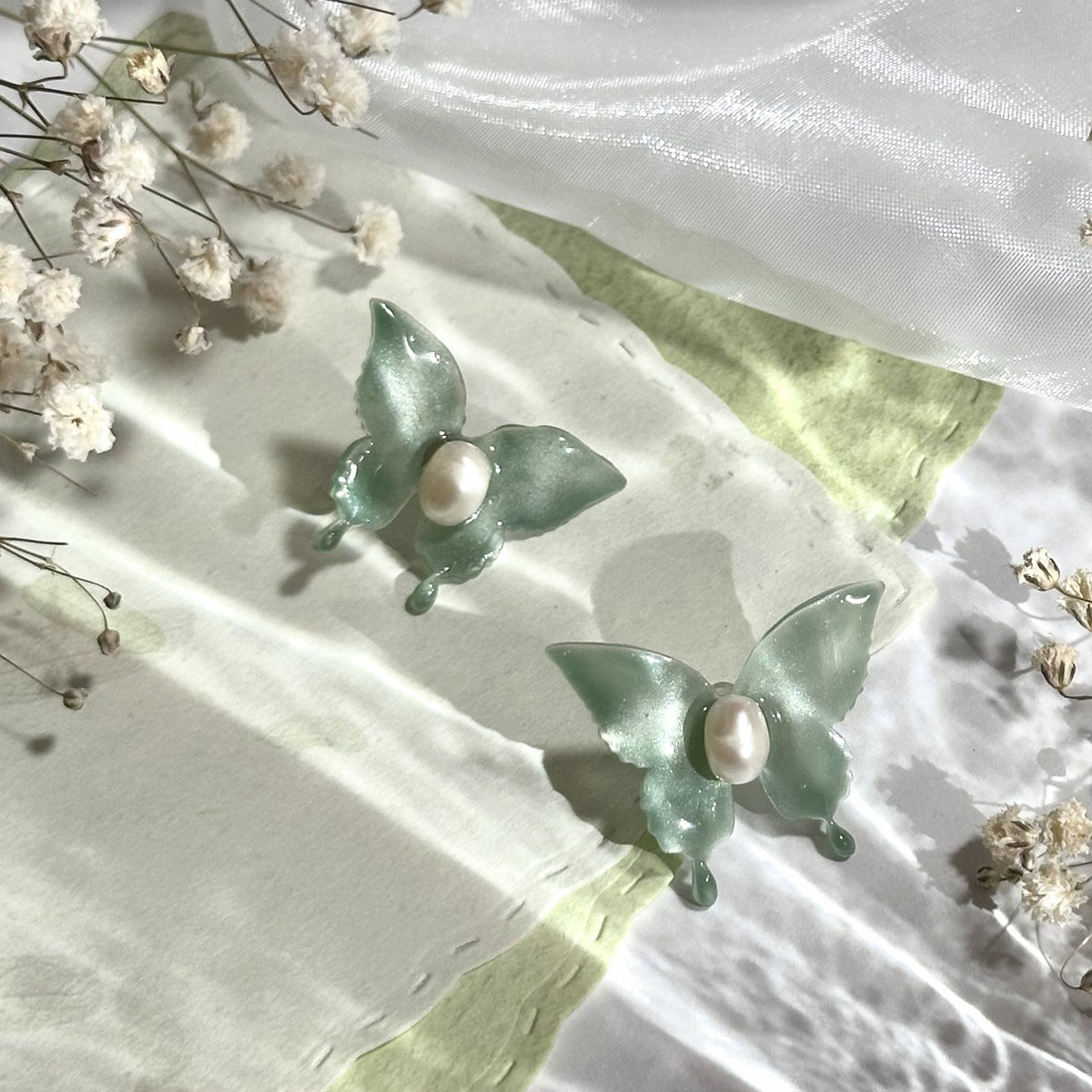 Shimmering Green Butterfly Shrink Film Earrings