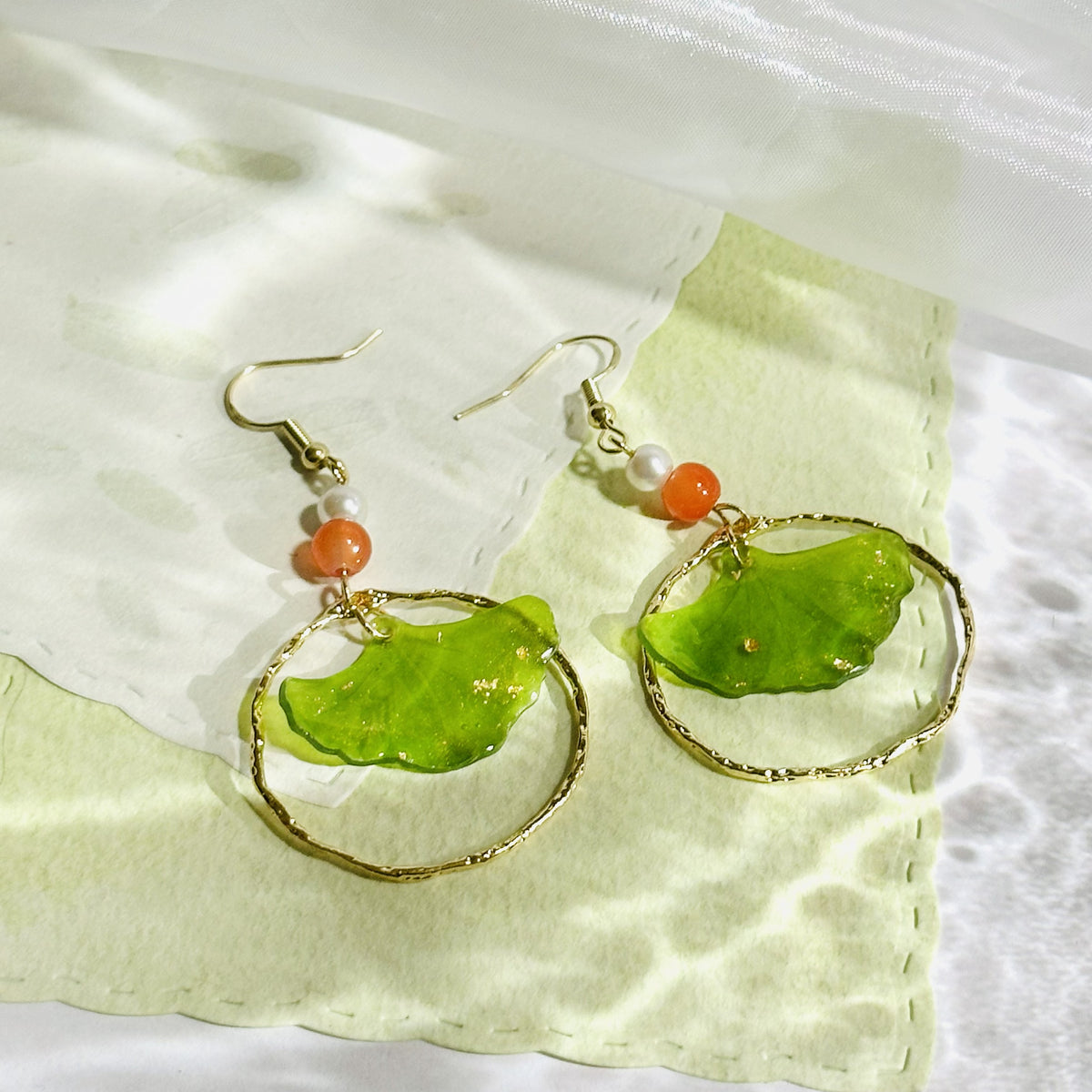 Green ginkgo leaves Shrinky Earrings