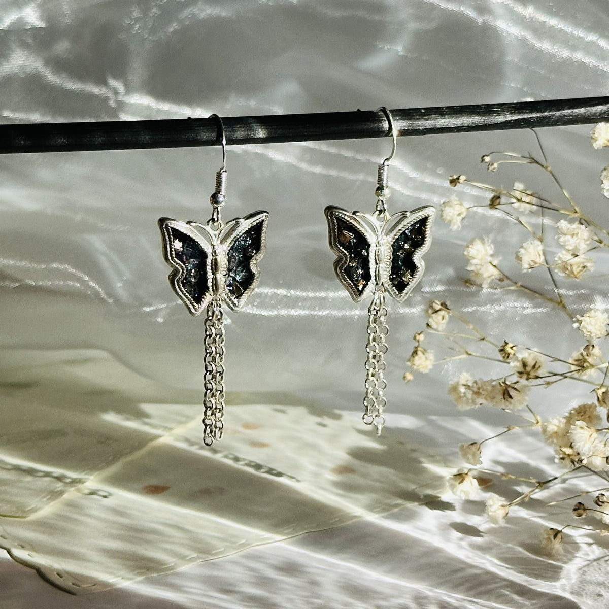 Butterfly tassel drop earrings