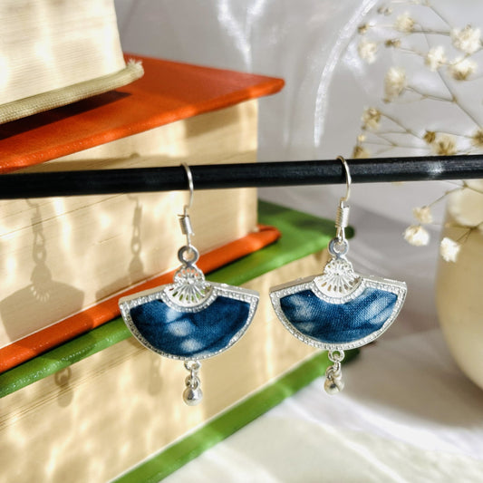 Indigo Shibori Fan Earrings